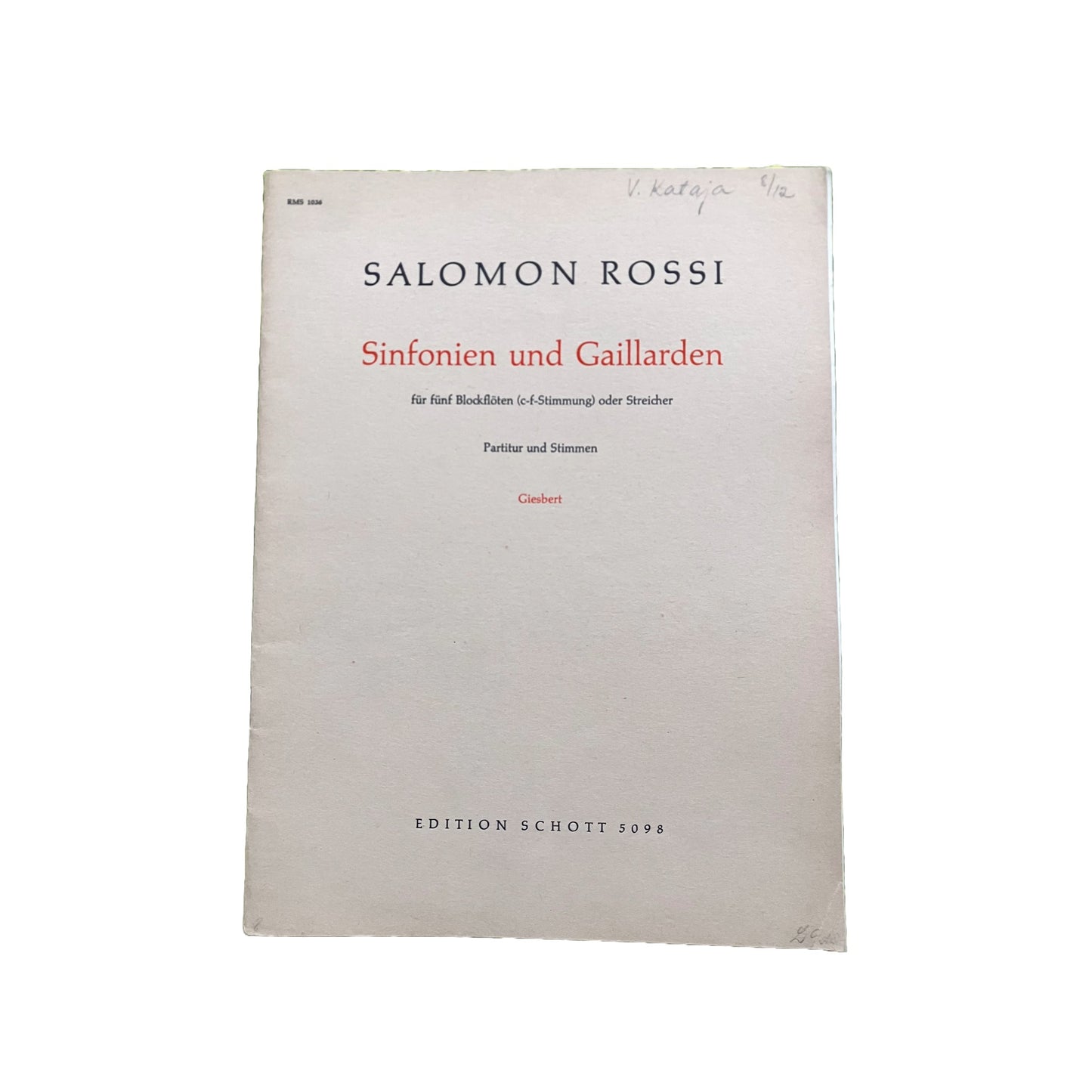 Nuotit: Salomon Rossi Sinfonien und Gaillarden